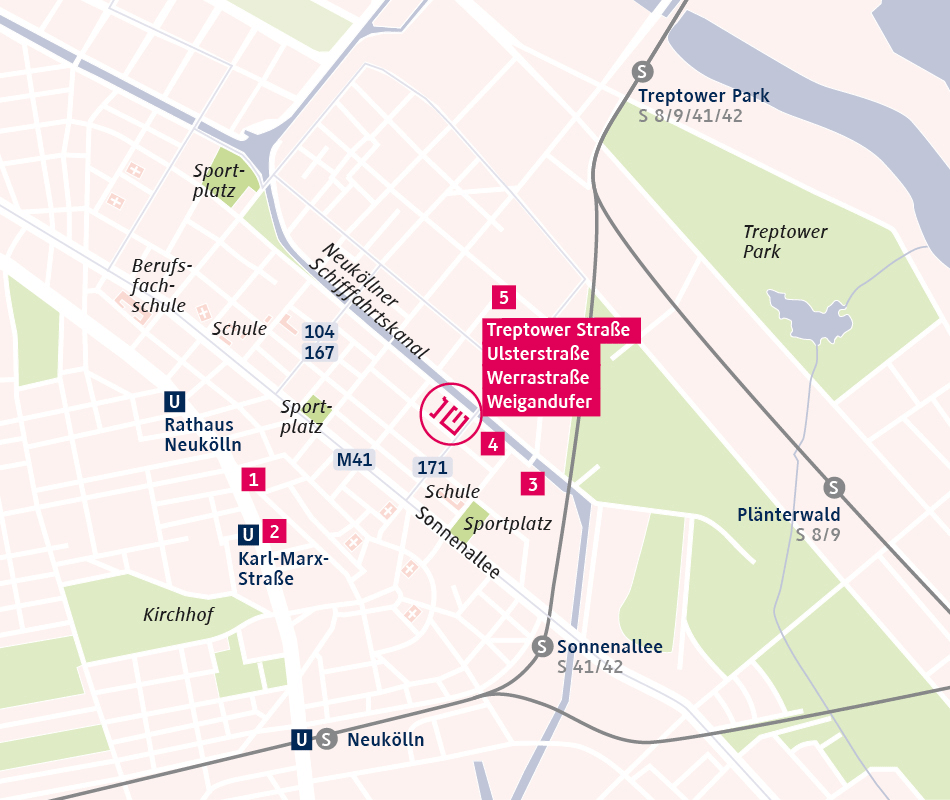 Karte_Neukoelln_2 Detail Standorte Karte Treptower Straße / Ulsterstraße / Weigandufer / Werrastraße